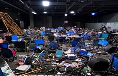 网红直播间翻车现场截图，画面呈现混乱场景，是小蓝黑料网独家曝光的网红黑料典型案例